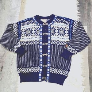 Dale of Norway vintage 100% wool cardigan sweater. Nordic blue.